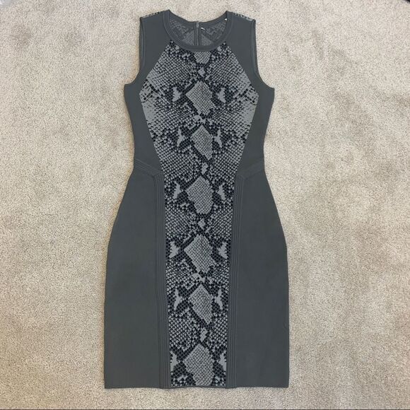 Diane Von Furstenberg Grey Sleeveless Snake Print Bandage Stretch Cocktail Dress - Picture 8 of 15